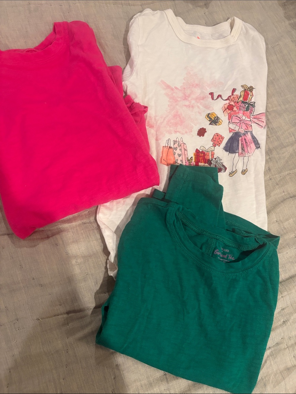 Girls M Bundle, Hot Pink, cream Graphic, Teal Green JCrew Factory Crewcuts